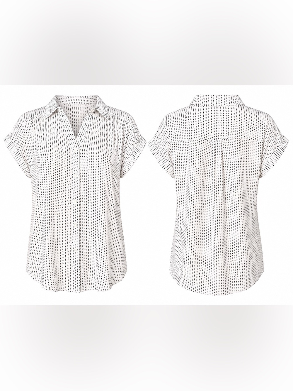 Adrianna Papell White Black Polka Dot Button Front Blouse Size Small